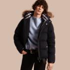 Burberry Burberry Down-filled Cashmere Jacket With Detachable Fur Trim, Size: 42, Blue