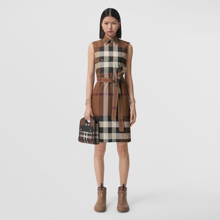 Burberry Burberry Sleeveless Check Cotton Shirt Dress, Size: 0