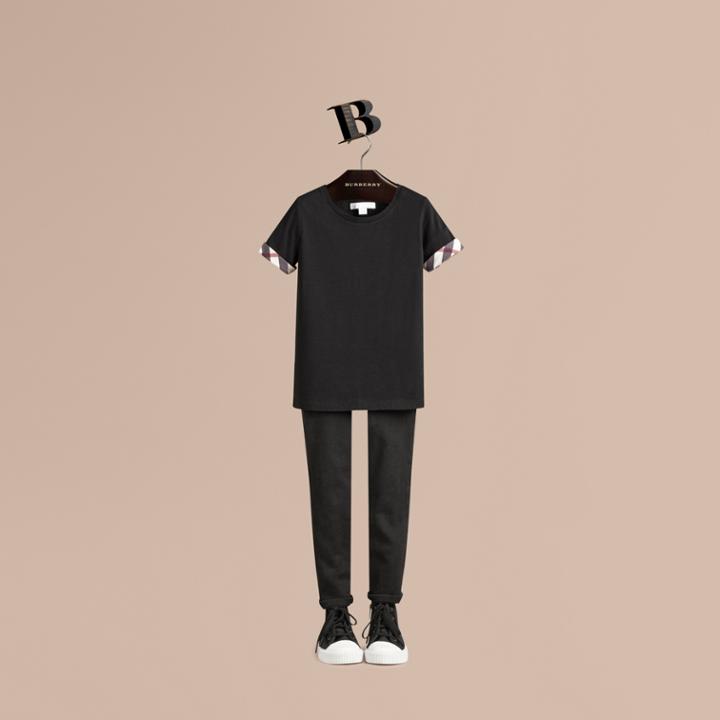 Burberry Burberry Check Detail Cotton T-shirt, Size: 12y, Black