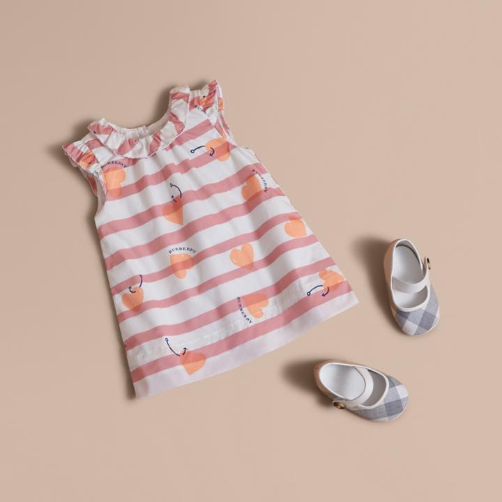 Burberry Burberry Ruffle Detail Hooked Heart Print Cotton Dress, Size: 3m, Pink