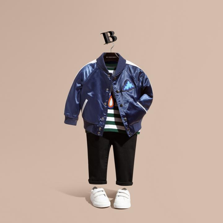 Burberry Burberry Weather Appliqu Satin Bomber Jacket, Size: 3y, Blue