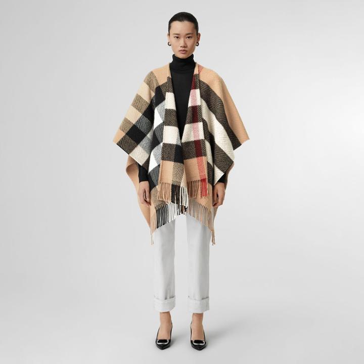 Burberry Burberry Check Wool Cashmere Cape, Brown