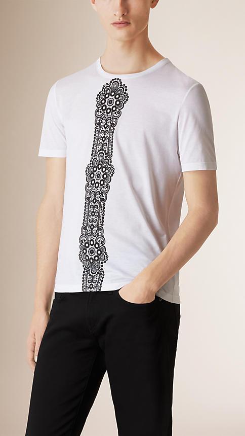 Burberry Prorsum Lace Print Cotton T-shirt