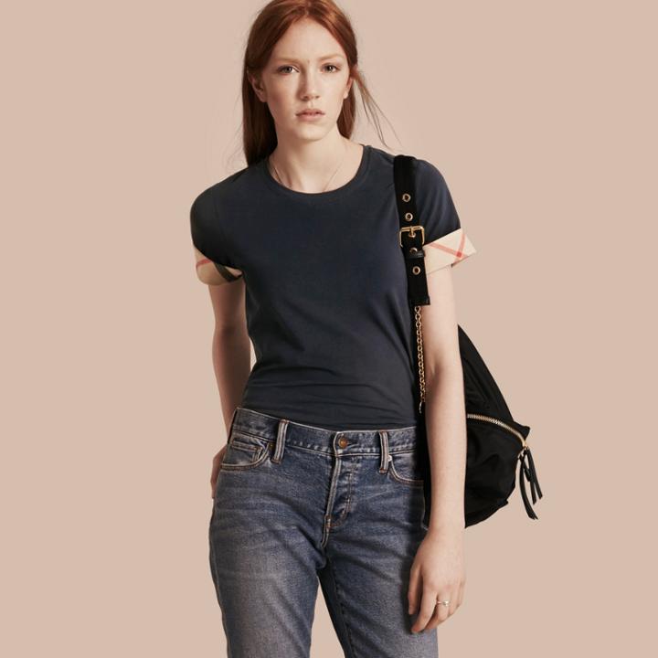 Burberry Burberry Check Cuff Stretch Cotton T-shirt, Blue