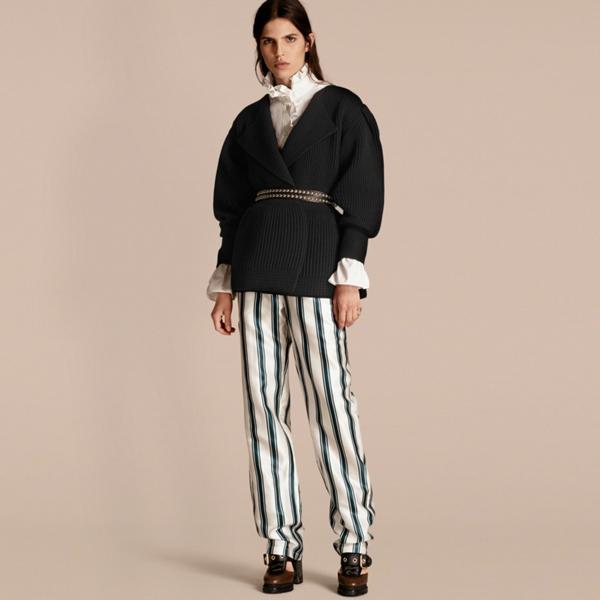Burberry Wool Cashmere Peplum Cardigan With Puff Sleeves