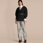 Burberry Wool Cashmere Peplum Cardigan With Puff Sleeves