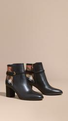 Burberry Burberry House Check And Leather Ankle Boots, Size: 40, Black