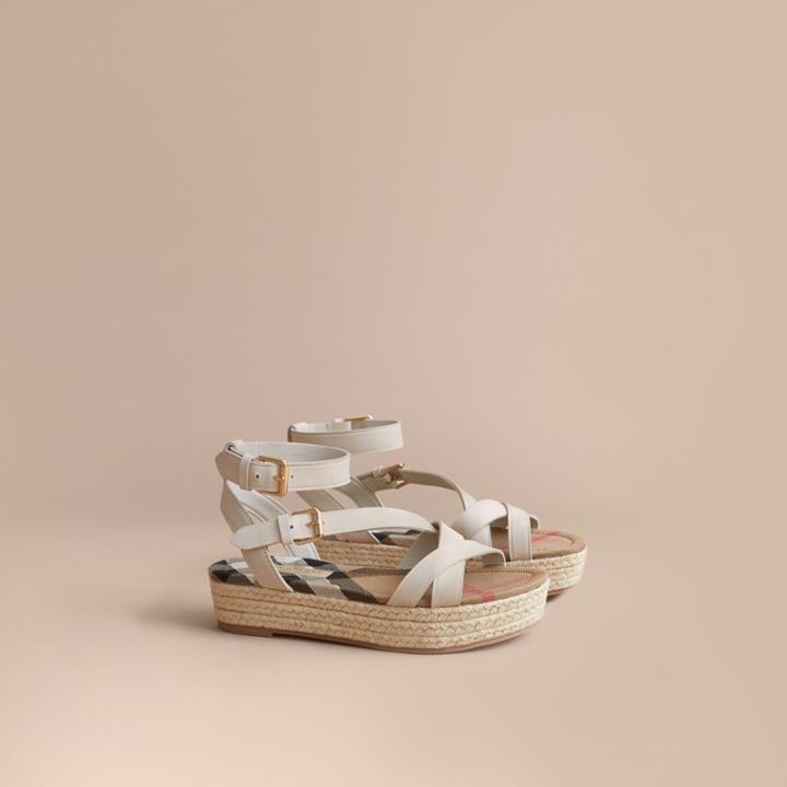 Burberry Burberry Leather And House Check Espadrille Sandals, Size: 35.5, White