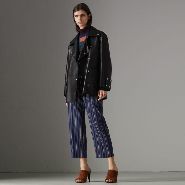 Burberry Burberry Striped Wool Blend Cropped Trousers, Size: 04