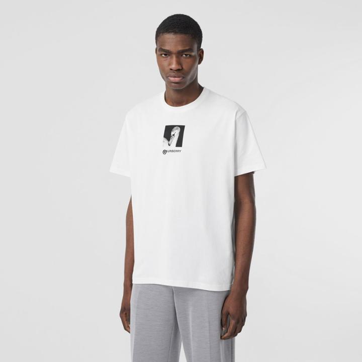 Burberry Burberry Swan And Logo Print Cotton Oversized T-shirt, White