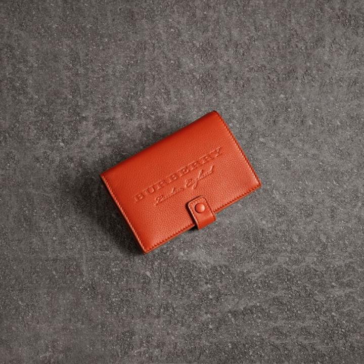 Burberry Burberry Embossed Grainy Leather Folding Wallet, Orange