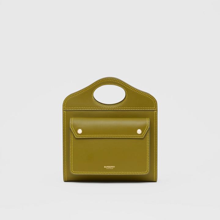 Burberry Burberry Mini Topstitched Leather Pocket Bag, Green