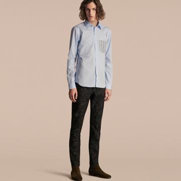 Burberry Burberry Cotton Poplin Shirt With Pyjama Stripe Pocket, Size: 38, Blue