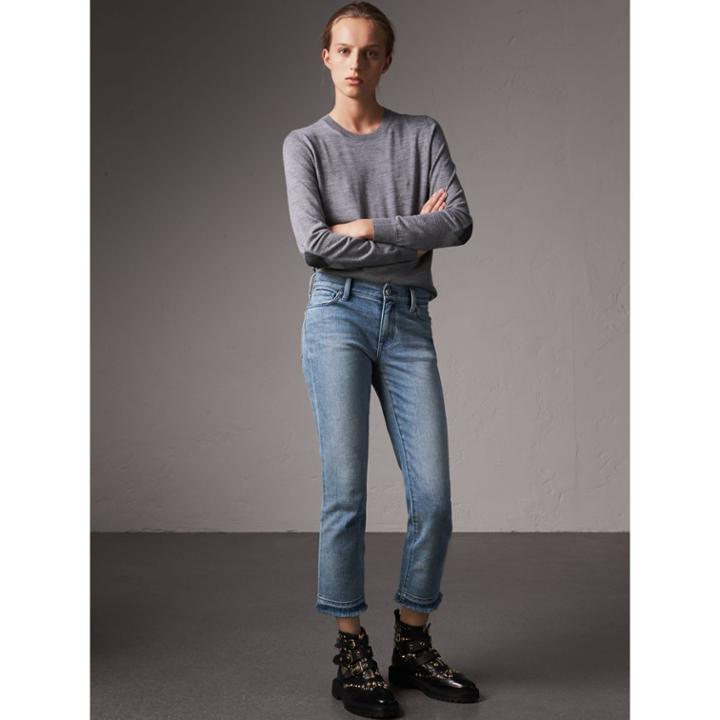 Burberry Burberry Check Detail Merino Wool Crew Neck Sweater, Size: Xs, Grey