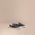 Burberry Burberry Leather And House Check Trainers, Size: 41, Blue