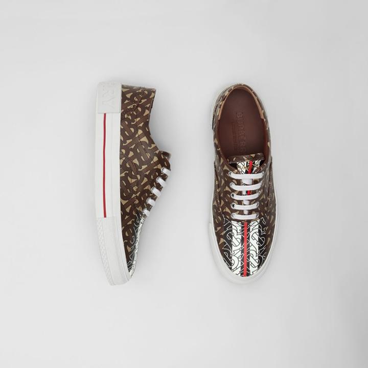 Burberry Burberry Monogram Stripe E-canvas Sneakers, Size: 40.5, Bridle Brown