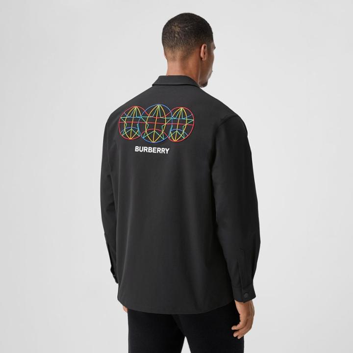 Burberry Burberry Embroidered Globe Graphic Shirt, Size: Xl, Black