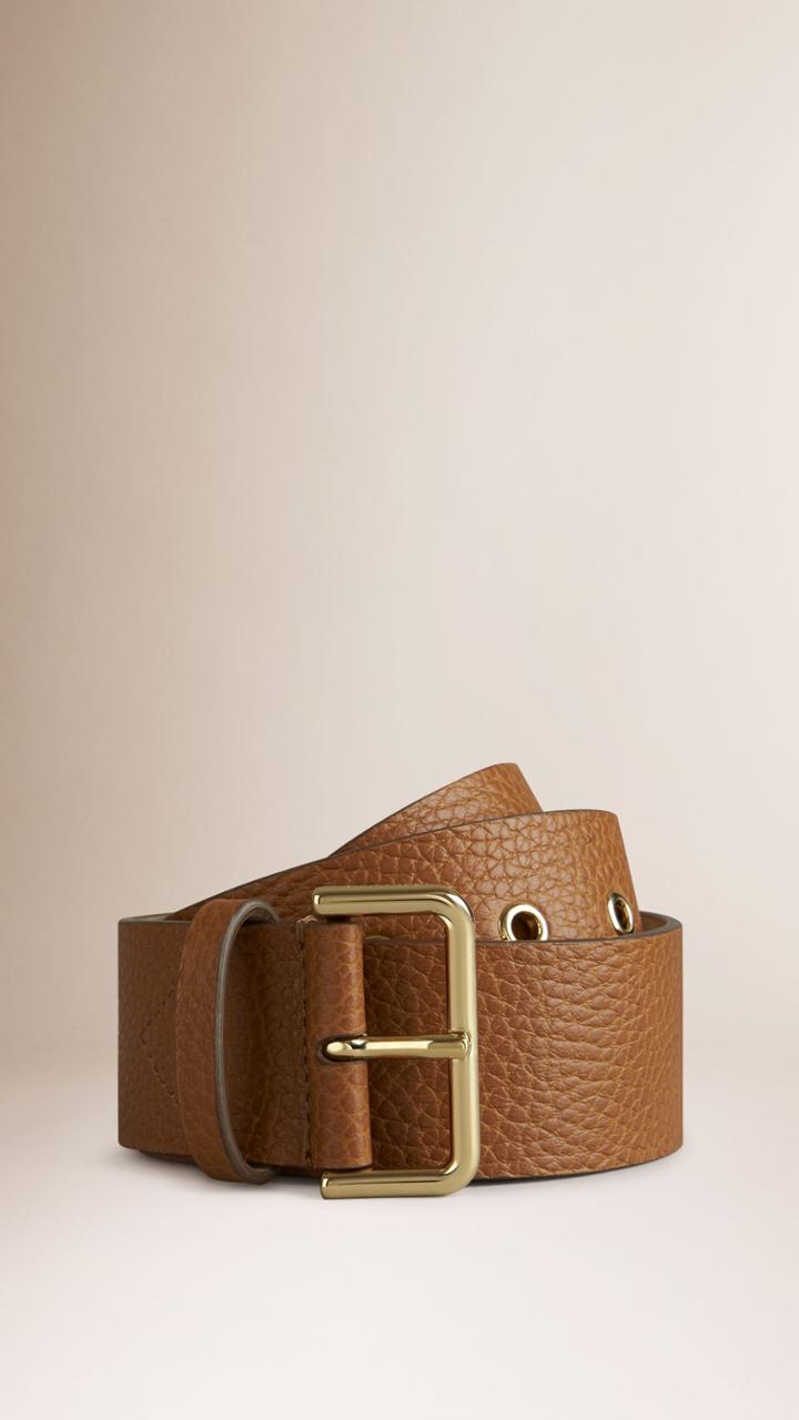 Burberry Burberry Double Buckle Grainy Leather Belt, Size: 85, Beige