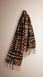 Burberry Zebra Print Check Cashmere Scarf