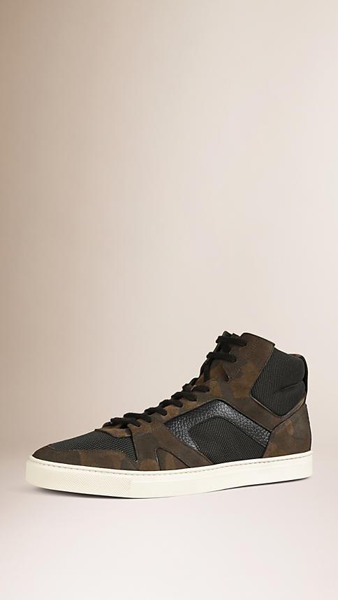 Burberry Camouflage Print Suede High Top Trainers