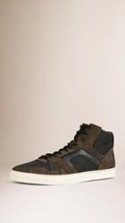 Burberry Camouflage Print Suede High Top Trainers
