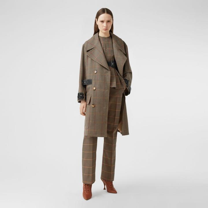 Burberry Burberry Houndstooth Check Wool Double-breasted Coat, Size: 02, Brown