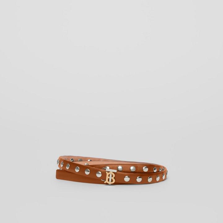 Burberry Burberry Monogram Motif Studded Leather Belt, Brown