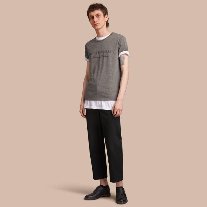 Burberry Burberry Contrast Motif Cotton Blend T-shirt, Grey