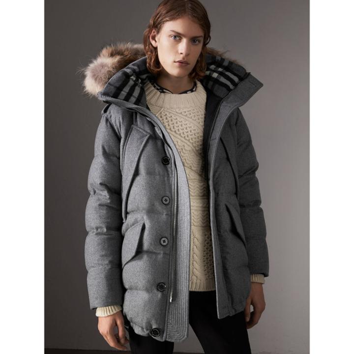 Burberry Burberry Down-filled Cashmere Hooded Parka, Size: 46