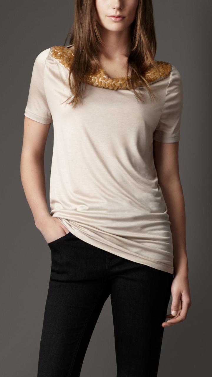 Burberry Burberry Embroidered Jewel T-shirt, Beige