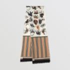 Burberry Burberry Icon Stripe And Monkey Print Wool Silk Scarf, Beige