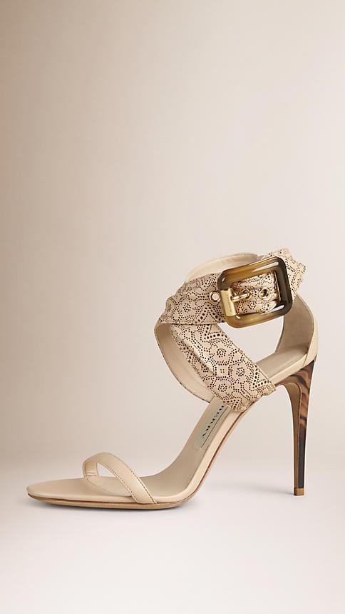 Burberry Buckle Detail Laser-cut Lace Leather Sandals