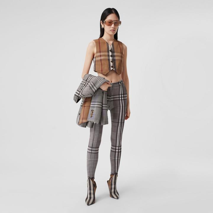 Burberry Burberry Check Technical Cotton Cropped Waistcoat, Size: 0, Brown