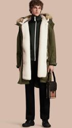 Burberry Shearling Lined Cotton Canvas Parka