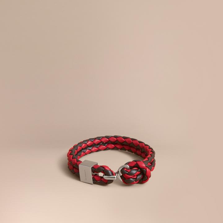 Burberry Burberry Two-tone Braided Leather Bracelet, Brown