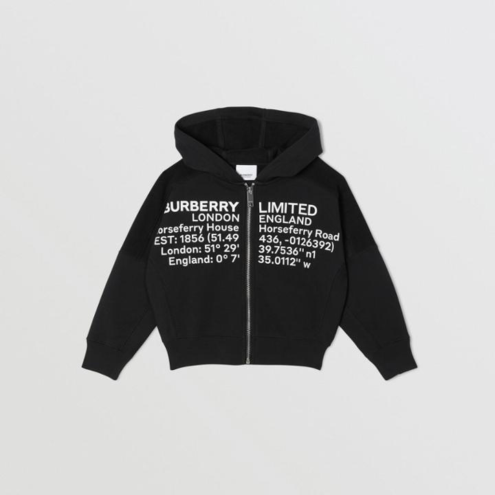 Burberry Burberry Childrens Location Print Cotton Hooded Top, Size: 12y, Black