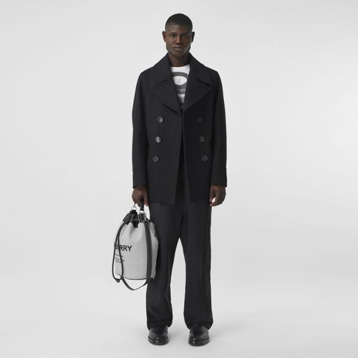 Burberry Burberry Wool Blend Pea Coat, Size: 36, Black