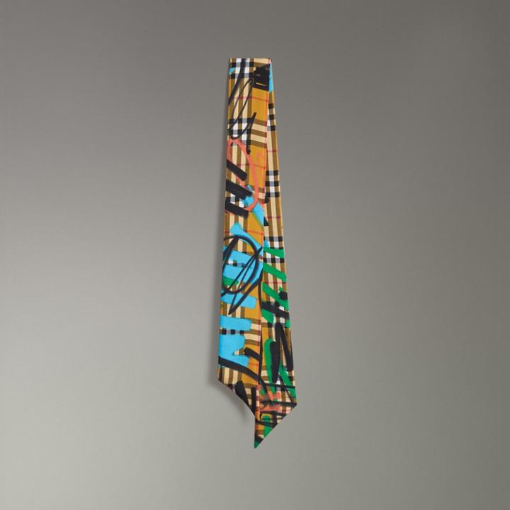 Burberry Burberry Graffiti Vintage Check Silk Slim Scarf, Blue
