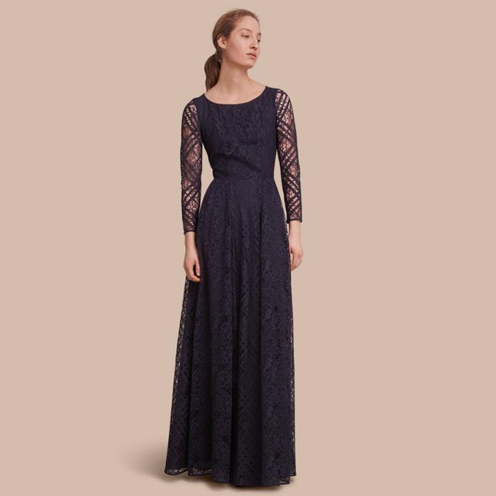 Burberry Burberry Check Lace Floor-length Dress, Size: 02, Blue