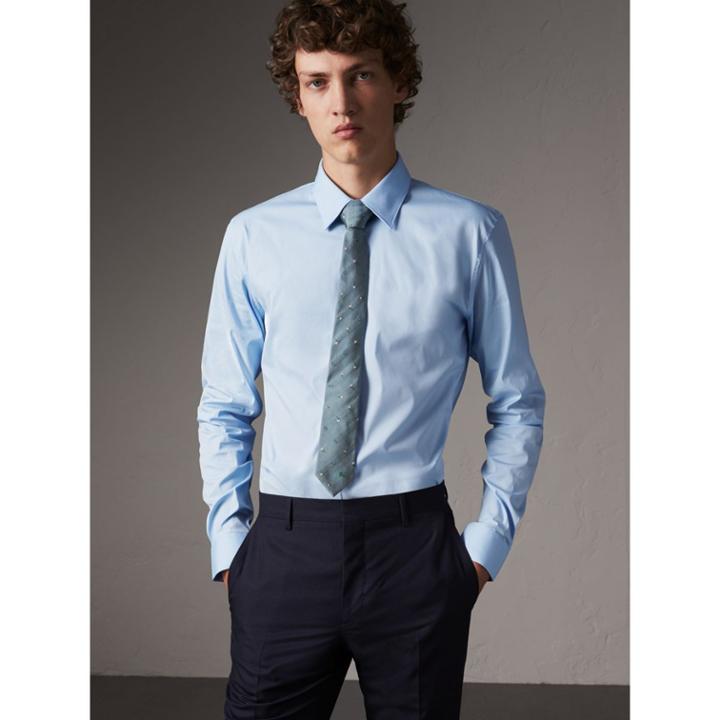 Burberry Burberry Slim Fit Stretch Cotton Shirt, Size: 17.5sf, Blue