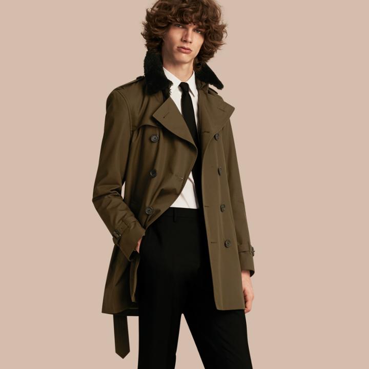 Burberry Burberry Shearling Topcollar Cotton Gabardine Trench Coat With Warmer, Size: 38, Green