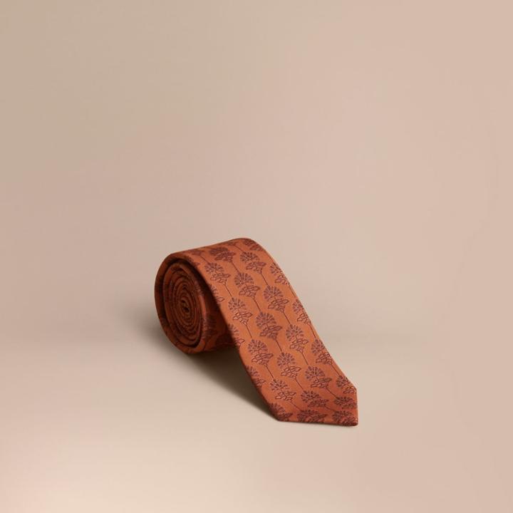 Burberry Burberry Slim Cut Floral Jacquard Silk Cotton Tie, Brown