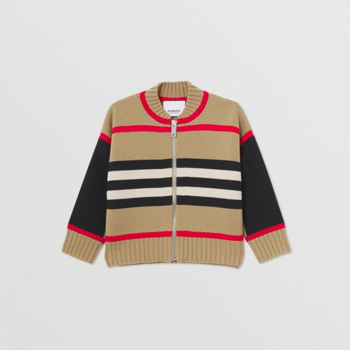 Burberry Burberry Childrens Icon Stripe Wool Cashmere Blend Cardigan, Size: 12m