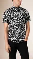 Burberry Prorsum Short-sleeved Abstract Animal Print Cotton Shirt