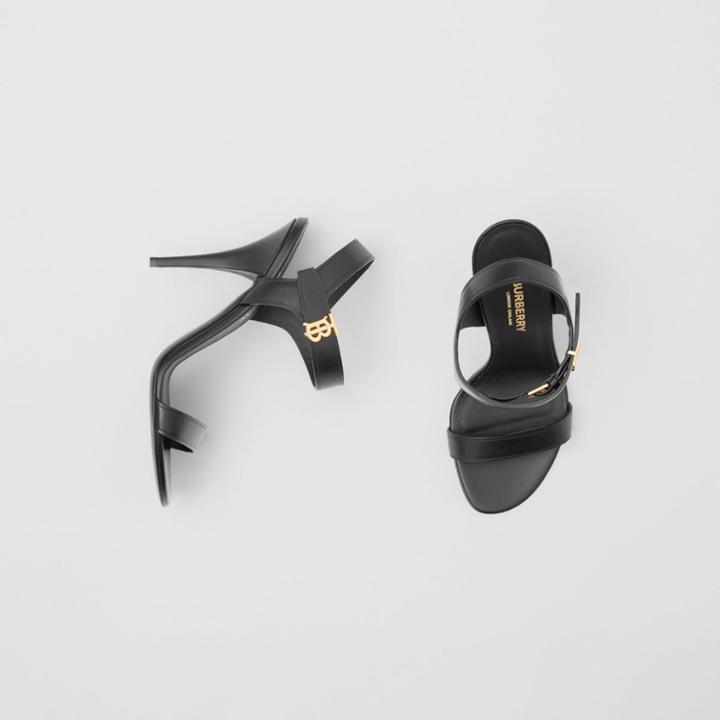 Burberry Burberry Monogram Motif Leather Sandals, Size: 40, Black