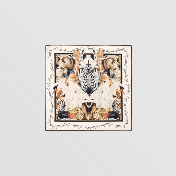 Burberry Burberry Animalia Print Silk Square Scarf, Brown