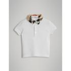 Burberry Burberry Check Collar Cotton Polo Shirt, Size: 6m, White