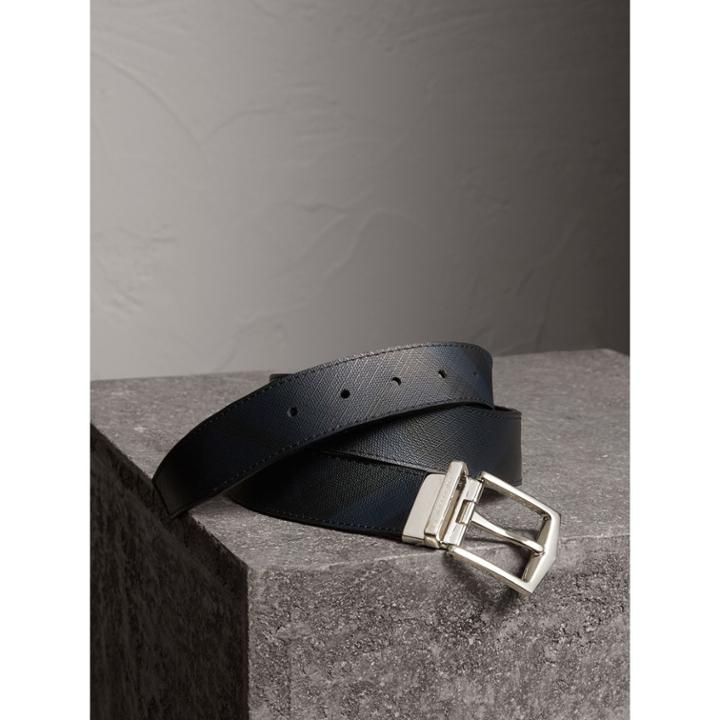 Burberry Burberry Reversible London Check And Leather Belt, Size: 110, Blue