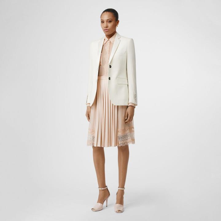Burberry Burberry Lace Detail Silk Panel Pleated Skirt, Size: 00, Soft Peach