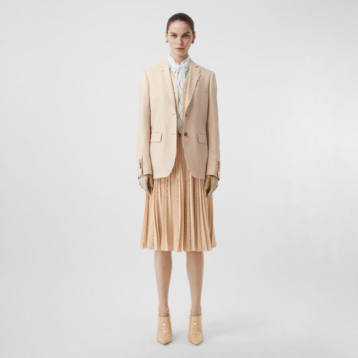 Burberry Burberry Crystal Detail Pliss Soleil Stretch Cady Skirt, Size: 00, Sesame